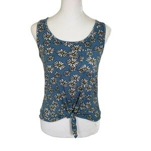 Rebellious One Blue Daisy Print Tie Front Tank Top Women’s Size XS